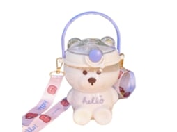 Copo De Água Fofo 1000ml Urso Cartoon Cano Selado Com Alça Ajustável Para Crianças Bege
