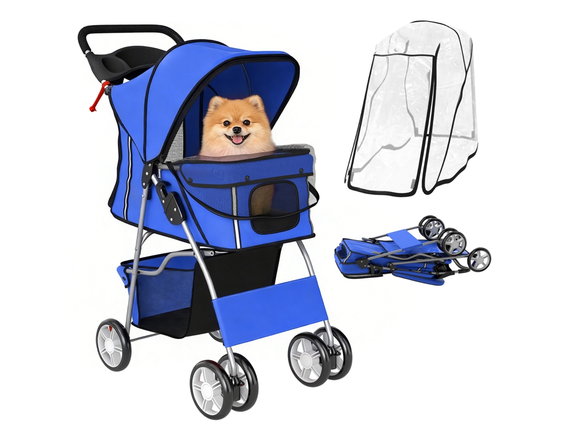 Capa De 10kg Chuva Tira Refletiva Cesta 77x44x102cm Azul Carrinho Cão Cães Dobrável Destinado A Gatos Até