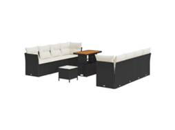 Conjunto 11 Sofá De Jardim Vidaxl Preto Vime Pe (90 X 55 X 71 Cm)