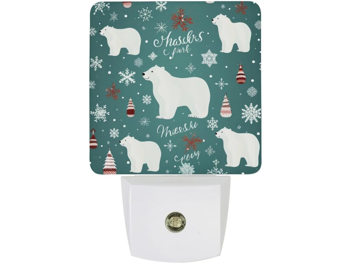 Luminária de parede em formato Urso Polar Natalino, com sensor crepuscular, luz LED branca, eficiente em termos de consumo térmico.