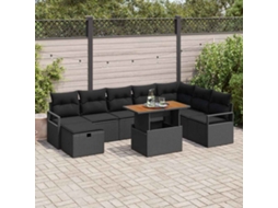 Vidaxl Conjunto De Sofá De Jardim Com Almofada 9 Pcs Preto Vime Pe