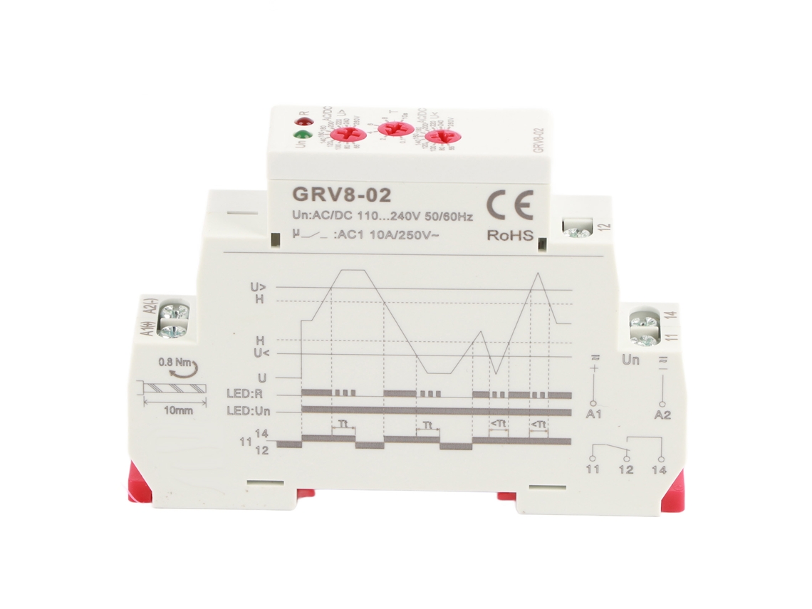 Relé De Control Y Monitoreo De Voltaje Monofásico Grv8-02 Protección Contra Sobretensión