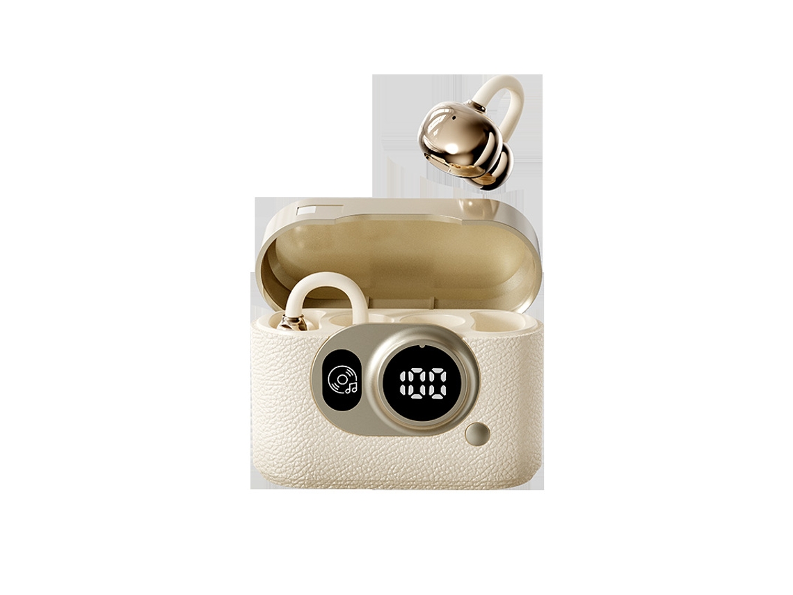 GTS17 2026 fones de ouvido Bluetooth sem fio com clip estilo retrô couro compatível com app