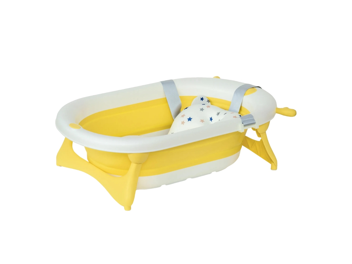 Banheira Para Bebês, Design Acolchoado, Portátil E Dobrável, Padrão Sólido, Amarelo