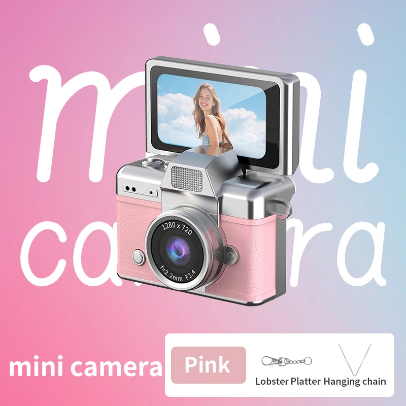 Mini Câmera Ccd, Tela Giratória de 180°, Alça para Pescoço, Câmera de Ação Estilo Retrô MDUG (a Versão Rosa Utiliza um Cartão de 64 Gb)