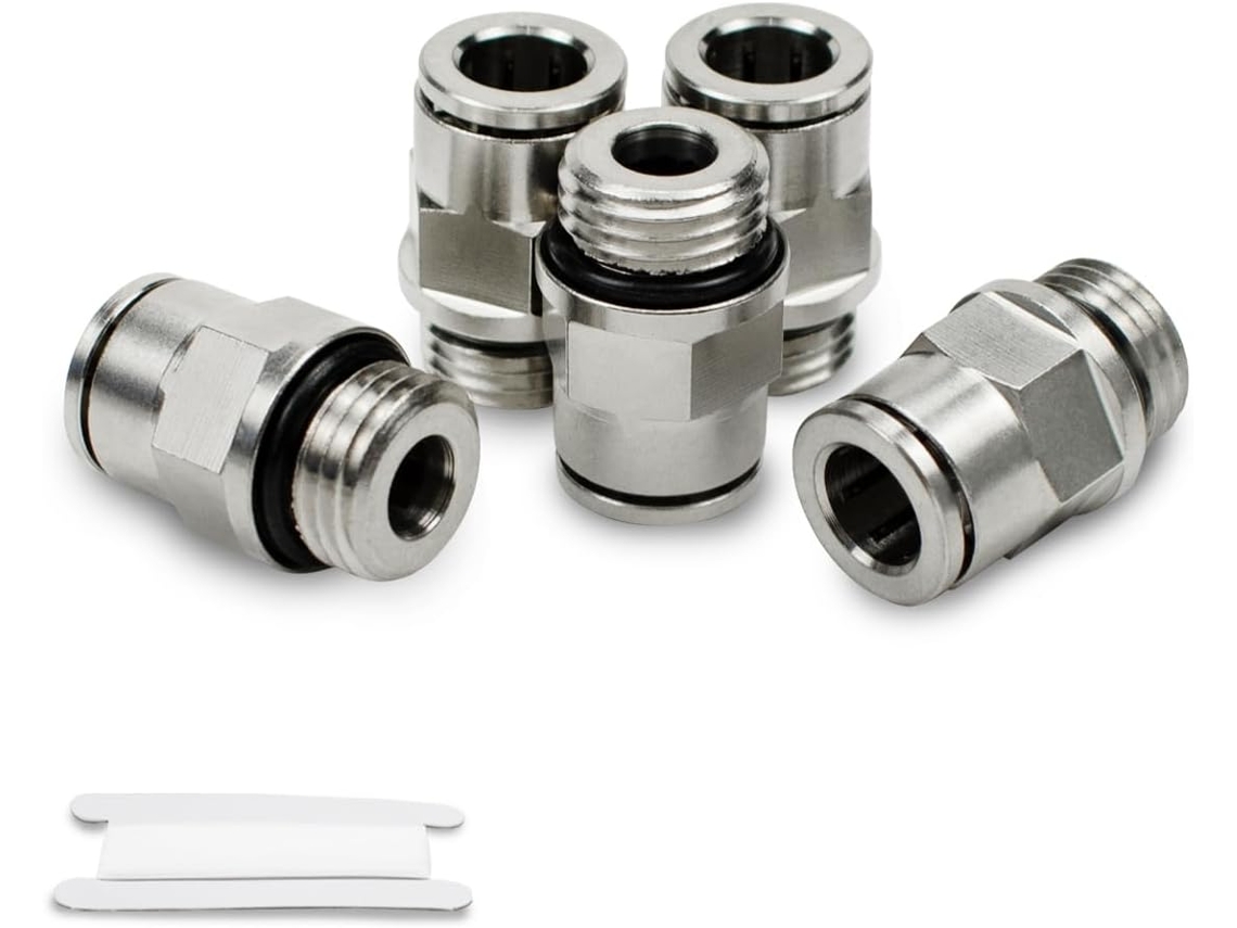 Tubo 8 Mm Extensão Diagonal X Rosca Macho Bsp 1/4 Em Latão Niquelado Com Encaixe Pneumático De Pressão E Anel Devedação Zeuxo
