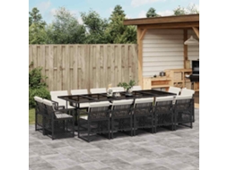 Vidaxl 15 Pcs Conjunto de Jantar P/jardim com Almofadões Vime Pe Preto