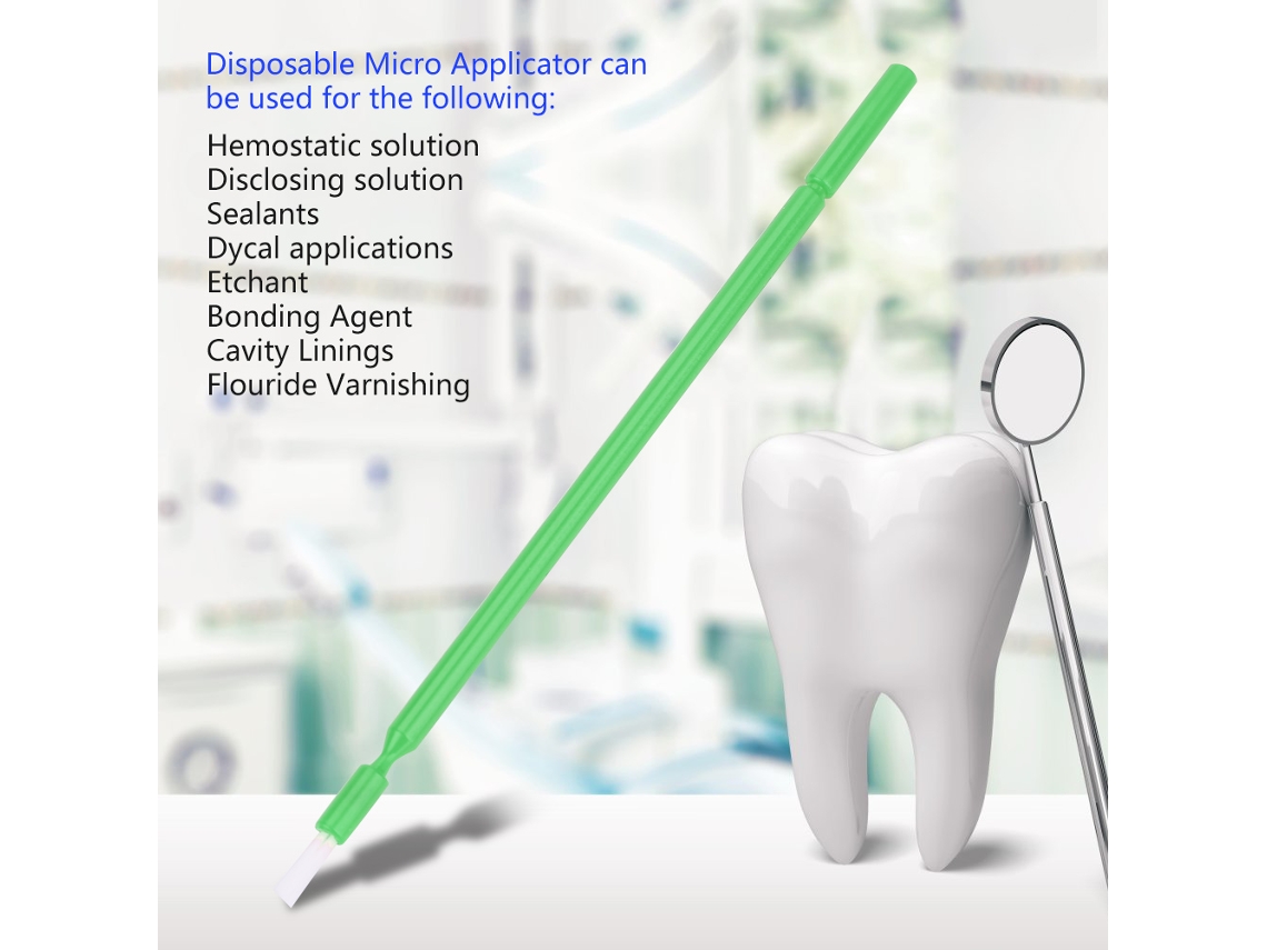 100 unidades de microescovas descartáveis para uso odontológico com hastes flexíveis (verde)