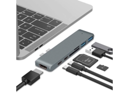 Conversor 7 em 1 Usb 3.1 para 20v Pd + Leitor de Cartões + Hub + Hdmi 4k , 100w, 40gbps, Liga de Alumínio magnésio AQUAFORGE (cinza)