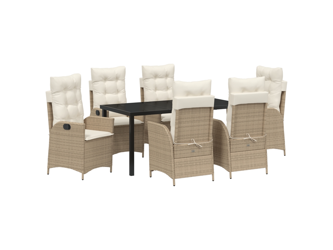 Conjunto 7 De Jantar De Jardim Com Almofadas Vidaxl Bege Poliratana
