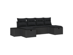 Conjunto 6 Sofá Exterior Vidaxl Preto Vime Pe (294 X 117 X 85 Cm)