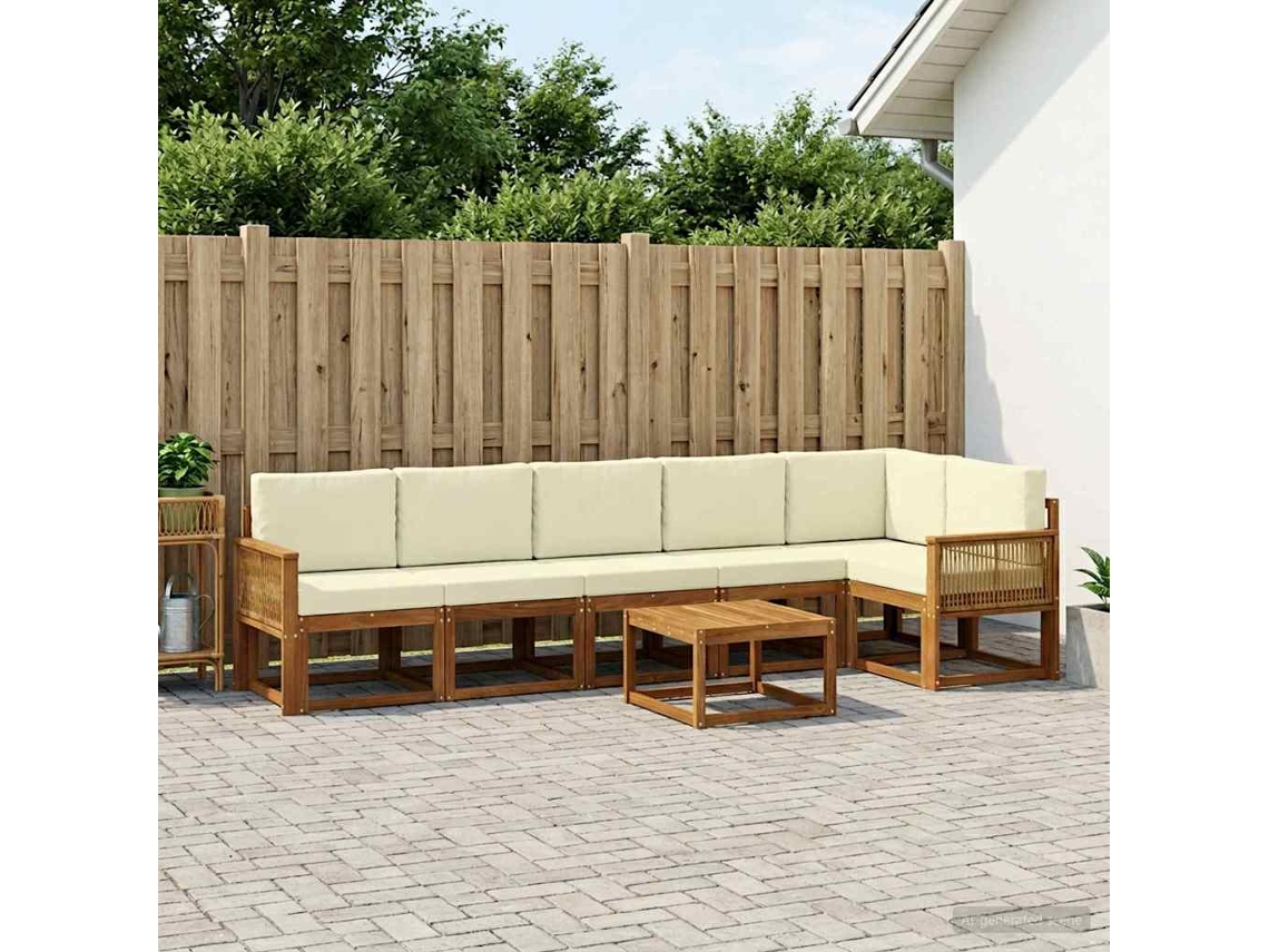 Vidaxl Conjunto De Sofás Para Exterior 7 Pcs Natural E Creme Poliéster
