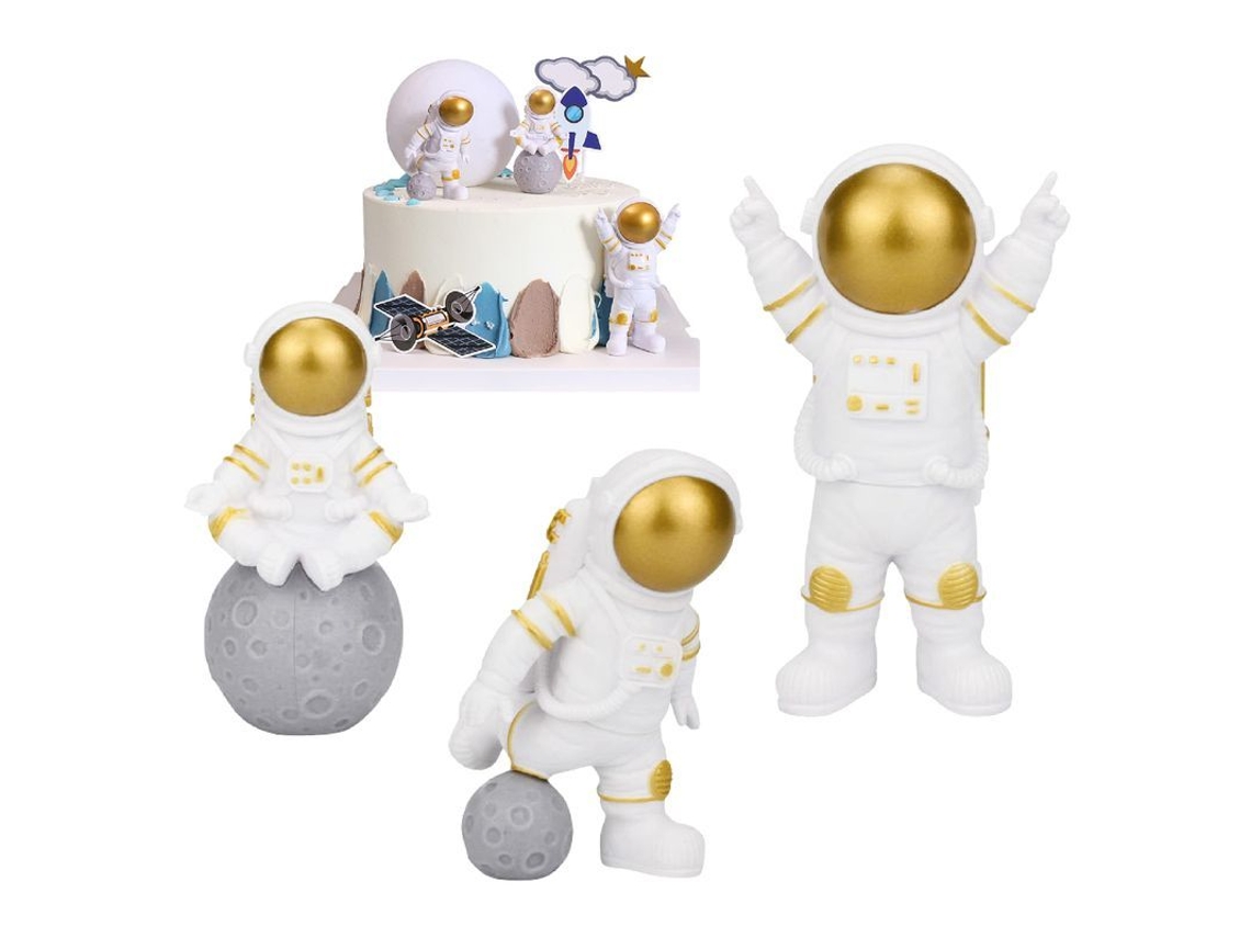 2026 figura Astronauta Miniatura Linjou 3 Piezas Decoración Hogar Pvc Artesanía Mesa Regalo Dorado