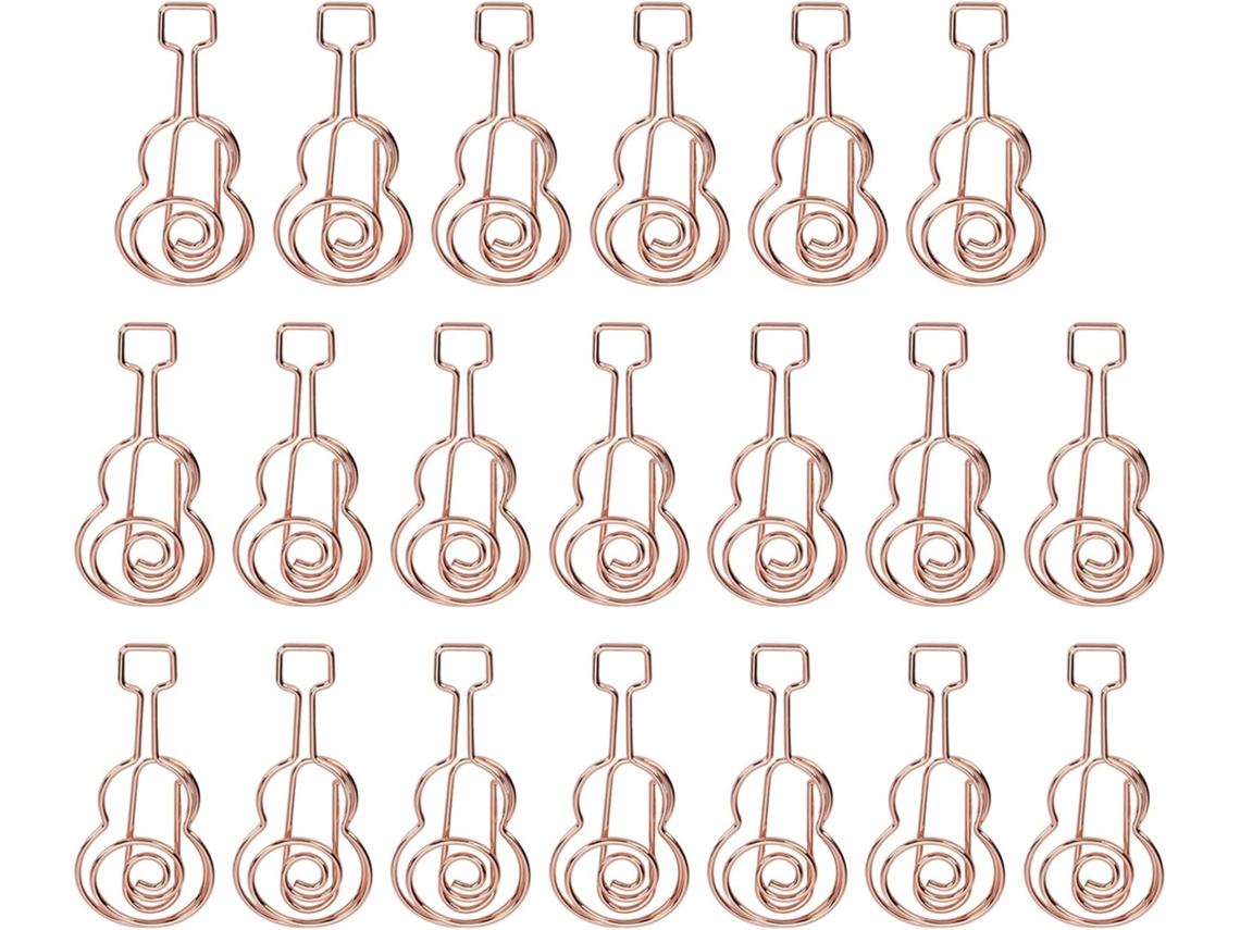 Clipes luminosos em formato de guitarra para organização divertida, 20 clipes luminosos na cor rosa Tom para organizar ou