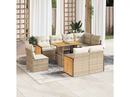 Vidaxl 9 Pcs Conjunto Sofás Jardim Com Almofadões Vime Pe/acácia Bege