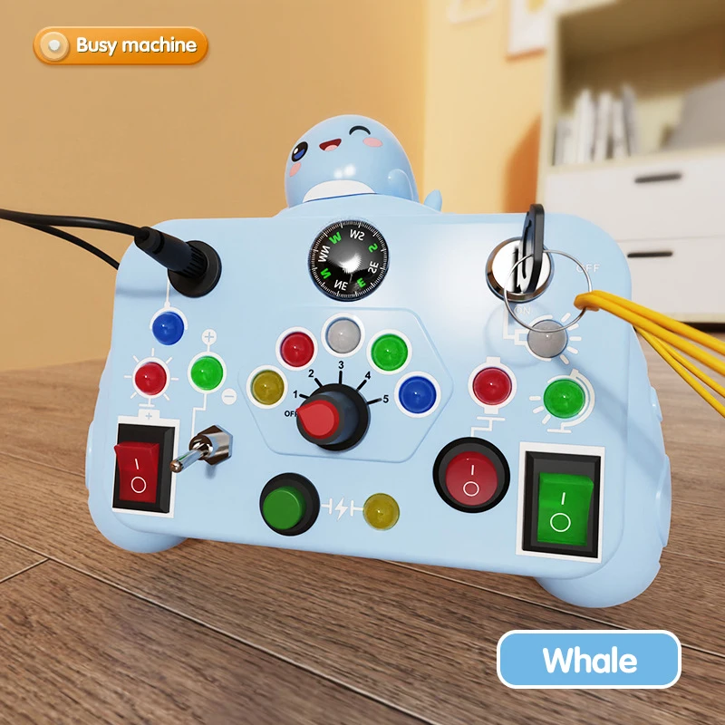 (branco) Montessori Ocupado Board Sensual Brinquedo, Com Luz Led Cartoon Switch Máquina De Controle, Exercício Capacidade De Coordenação