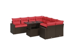 Conjunto 9 Sofás Jardim C/ Almofadões Vime Vidaxl Pe/acácia Castanho