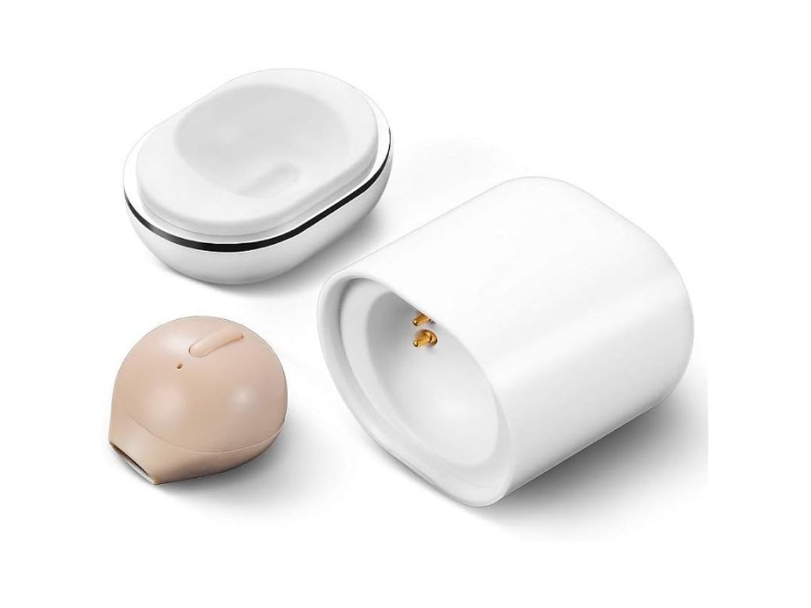 Yuru fones de Ouvido Bluetooth Invisíveis Mini Sem Fio Estéreo com Caixa de Carregamento Nude Ribbon Cor Pele (único, Botão)