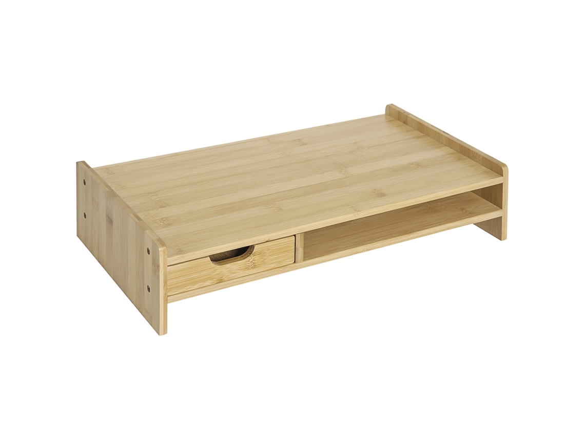 Suporte para Monitor,notebook,tv e Desktop com Gaveta organizador de Bambu BTFORUS