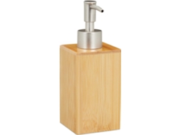 Dispensador de sabonete líquido recarregável com bomba, em bambu e plástico, 200 ml, para banheiro, cor natural/prateada, 1 unidade.