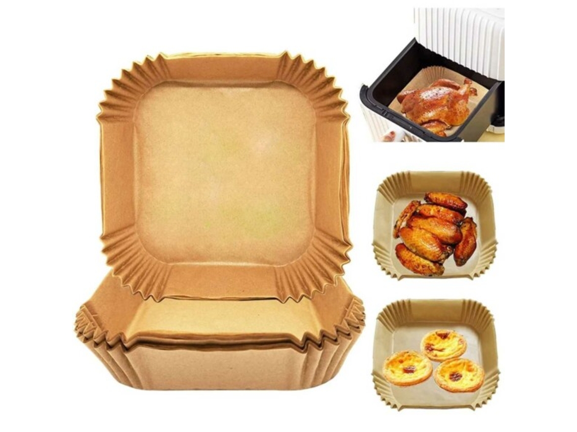 Papel Para Fritadeira A Ar Quadrada, Pacote Com 200 Unidades - 17 Cm, Descartável, Marrom