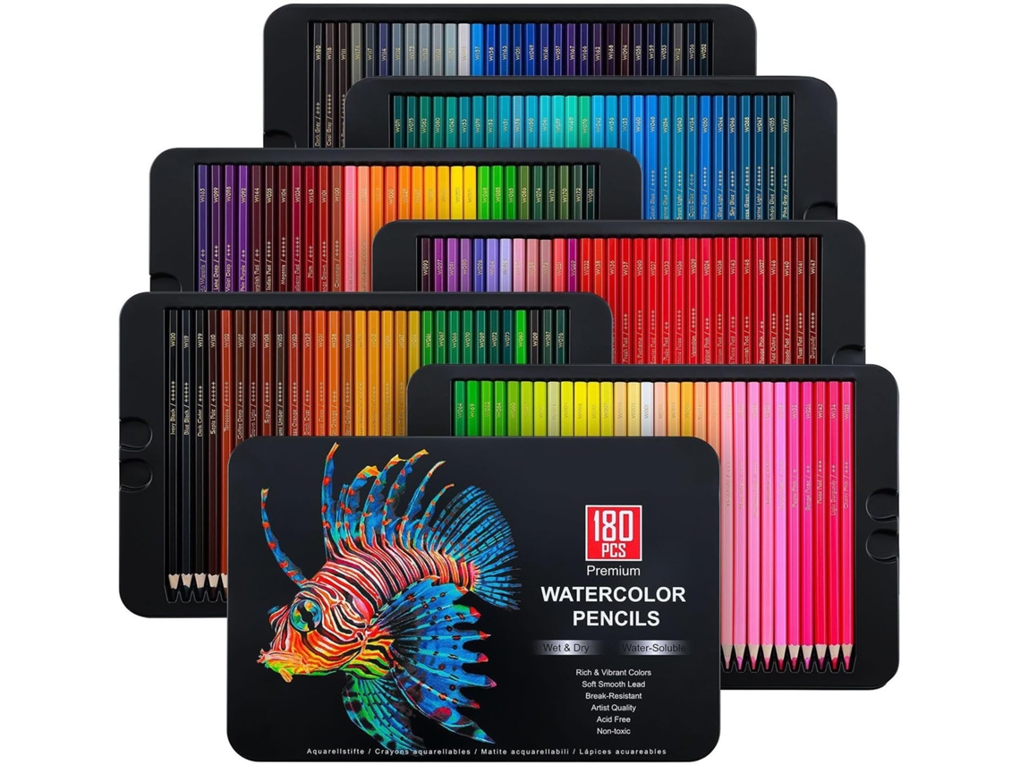 Conjunto De 180 Lápis De Cor Aquarelados De Madeira Macia Para Desenho, Esboço E Pintura, Com Efeitos Suaves