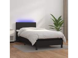 Vidaxl Cama Box Spring C/ Colchão/led 100x200cm Couro Artificial Preto