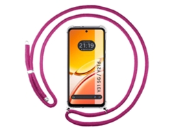 Capa Tumundosmartphone Transparente Para Vivo Y31 5g / Y21d Com Correia Rosa Fúcsia