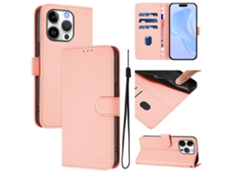 Capa De Couro Sintético Para Iphone 16 Pro - Toque Suave - Cor Sólida - Com Cordão