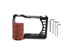 Gaiola para câmera com alça lateral, parafusos de 1/4" e 3/8", encaixe para sapata fria, base de liberação rápida, gaiola completa para ZV E1, preta.