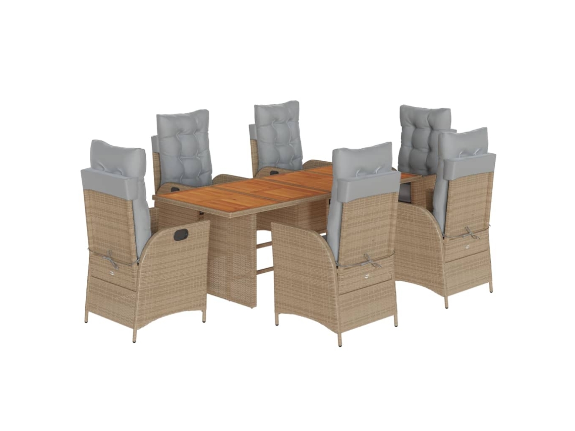 Maison Exclusive - 7 Pcs Conj. Jantar Jardim C/ Almofadões Vime Pe Bege Misturado
