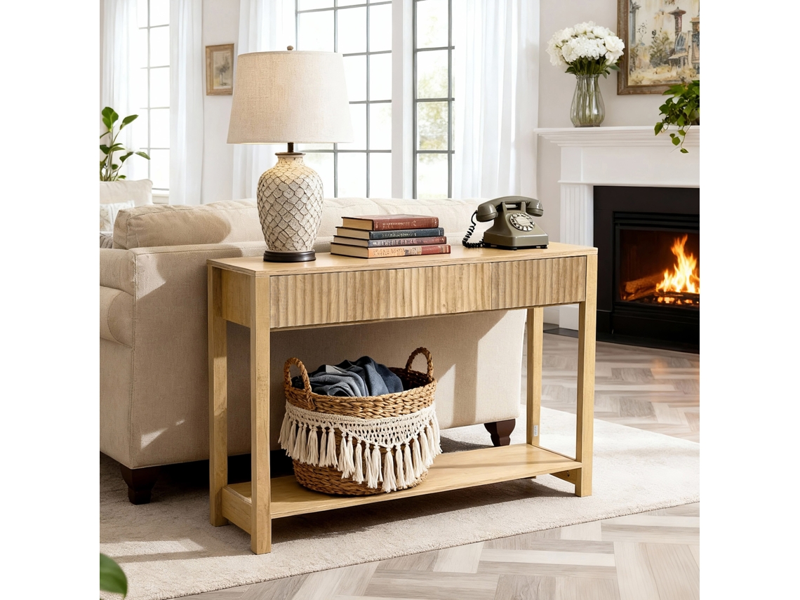 Mesa Consola De Estilo Rústico Gavetas Madeira Natural 120 X 30 X 80 Cm Vevor
