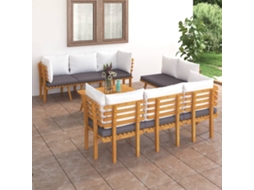 Conjunto Lounge Jardim 8 Peças Com Almofadões Acácia Maciça Dkd Home Decor