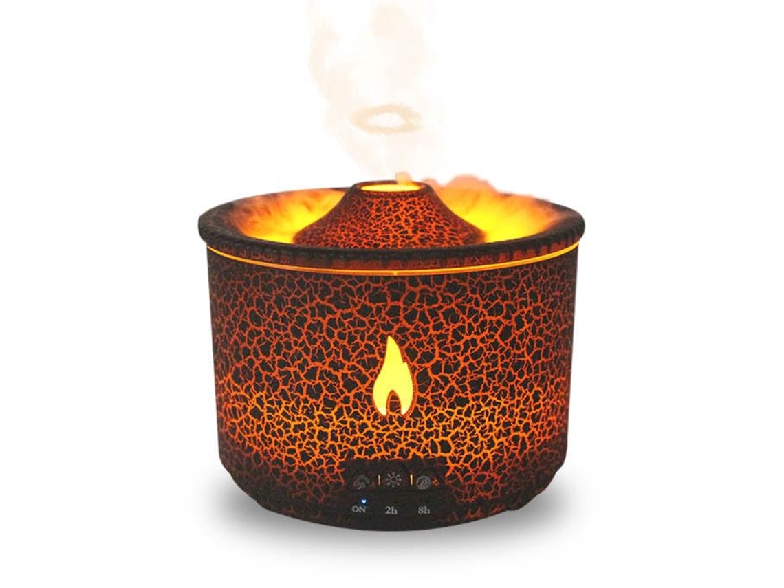 Umidificador em Formato de Vulcão, com Chama Simulada, Difusor de Aromas, Plugue Europeu MDUG