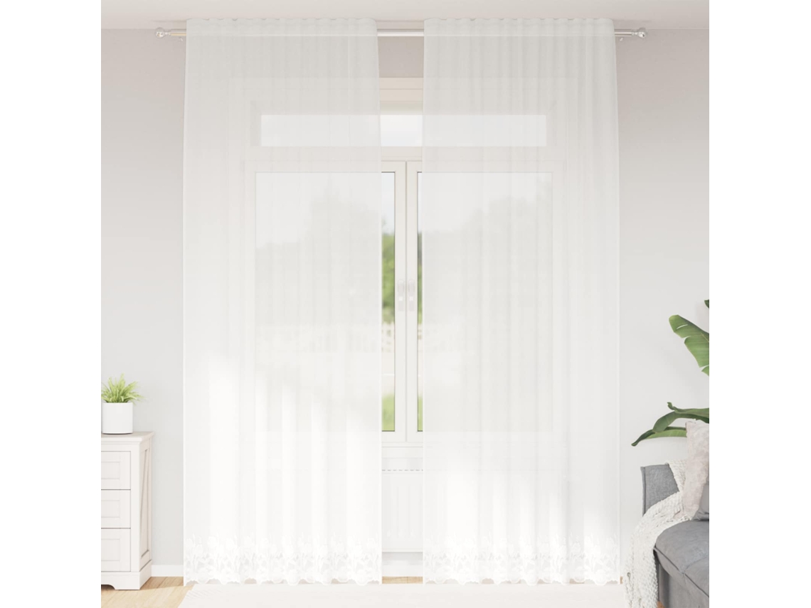 Vidaxl Cortina De Renda Branco 300 X 150 Cm Poliéster