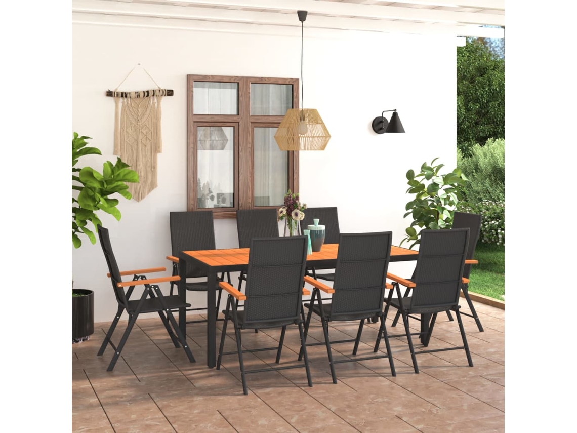 Vidaxl 9 Pcs Conjunto De Jantar Para Jardim Preto E Castanho