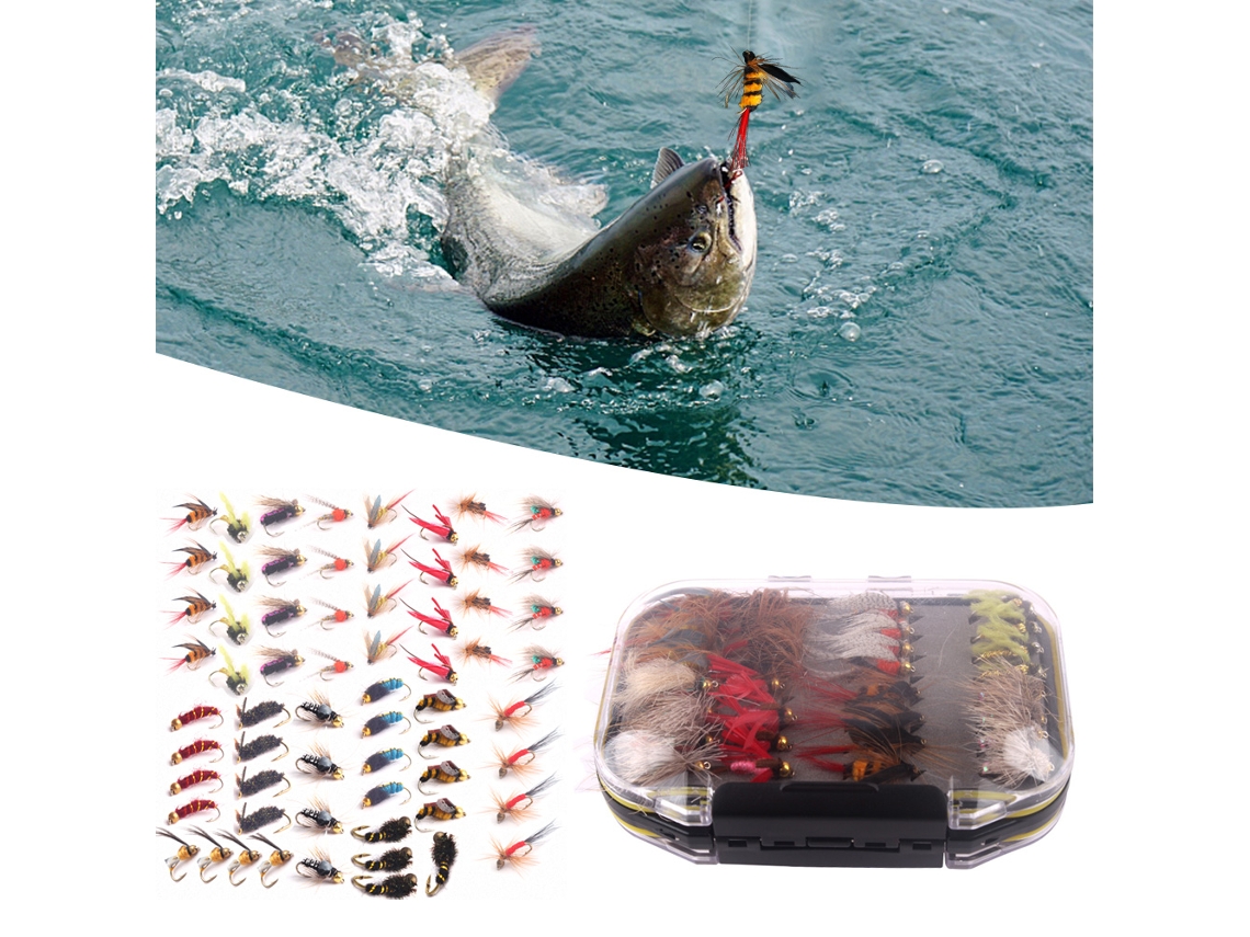 Kit de Iscas para Pesca com Mosca 64pcs com Caixa
