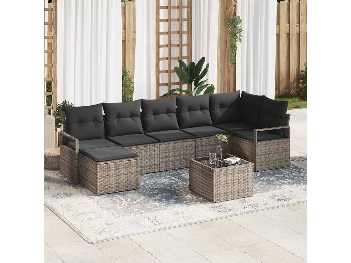 Vidaxl Conjunto De Sofás 8 Unid. Cinzeto Vime Pe