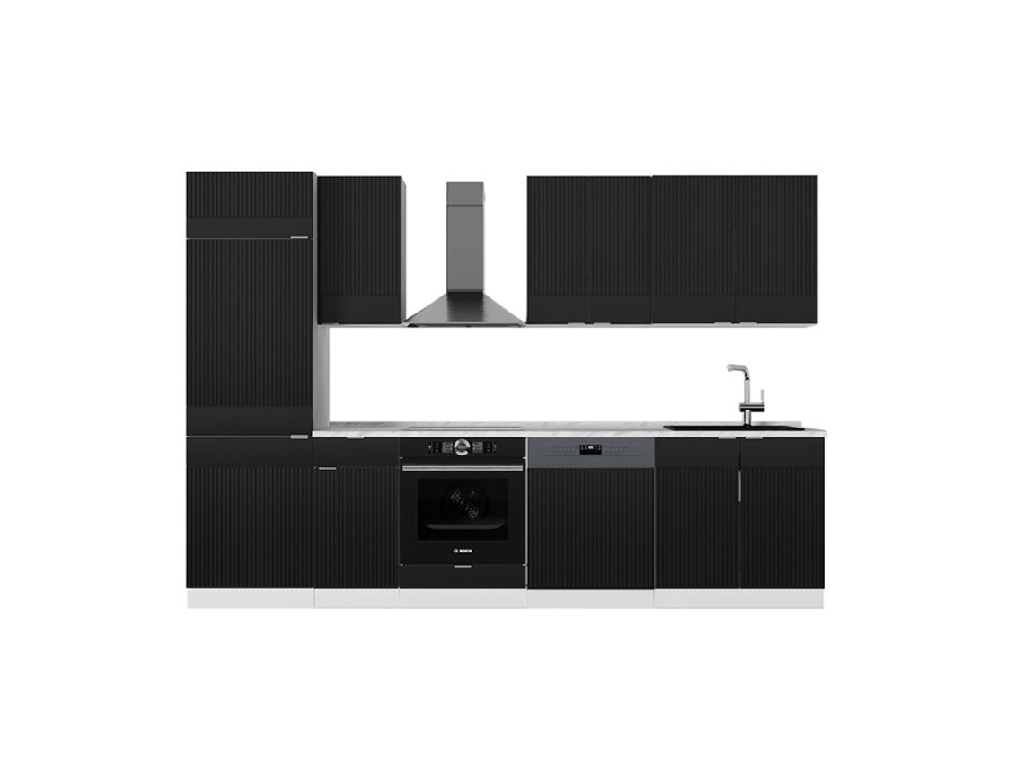 Cozinha Fame-line, 300cm, Pt Mármore, Preto Listrado/branco, Vicco 51094