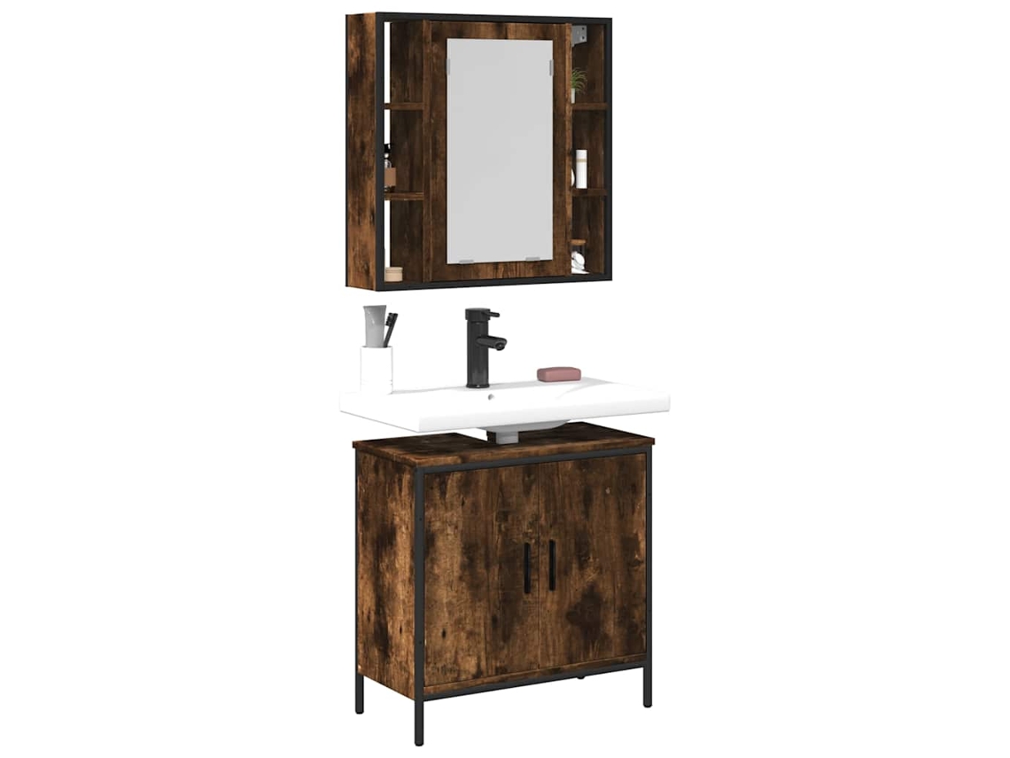 Vidaxl 2 Pcs Conj. Móveis Casa De Banho Derivados Madeira Cor Fumado