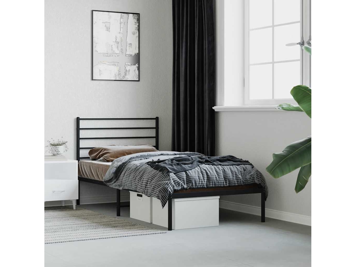 Vidaxl Estrutura De Cama Metal S/ Colchão C/ Cabeceira 75x190 Cm Preto