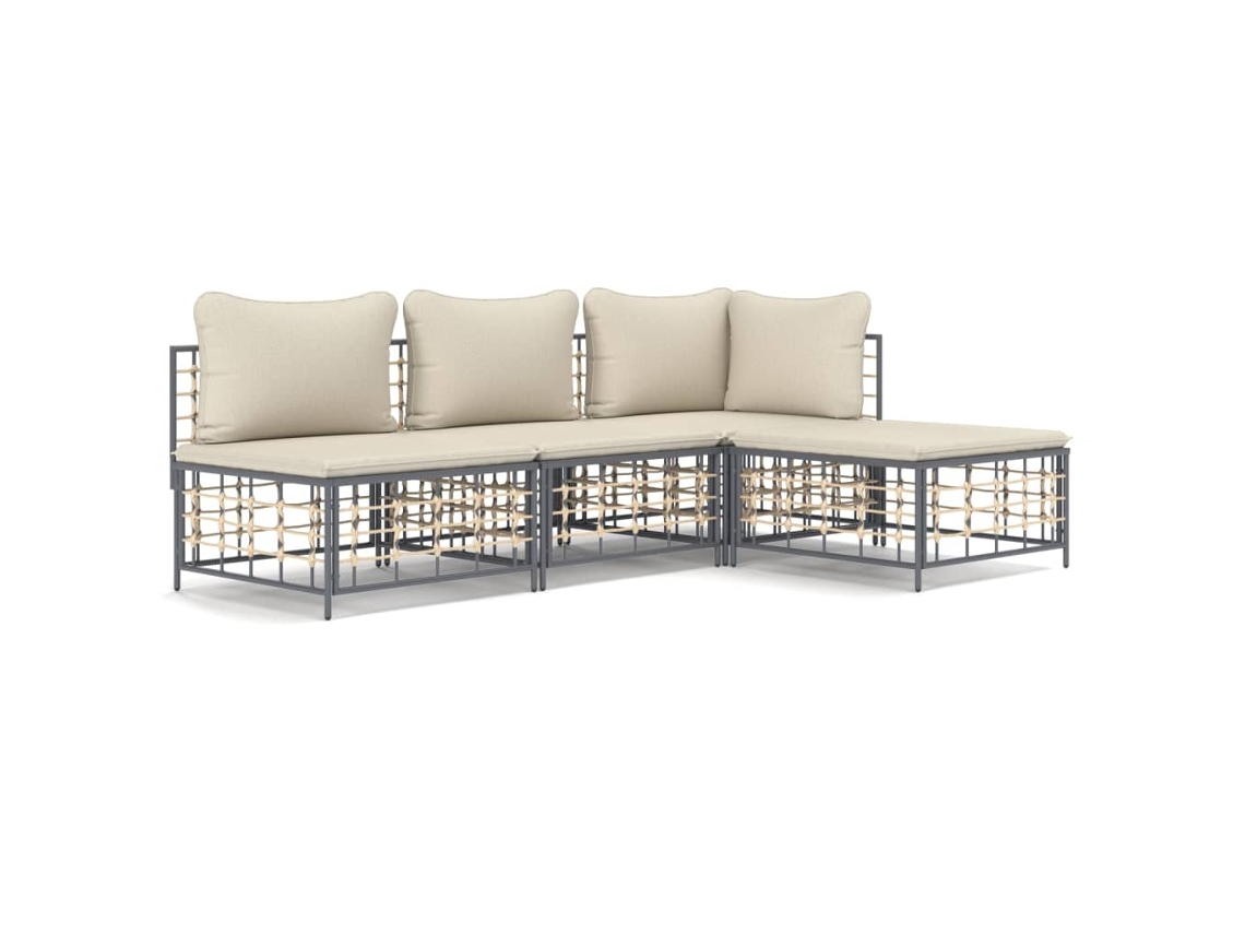Conjunto 4 lounge de jardim c/ almofadões VIDAXL vime PE antracite