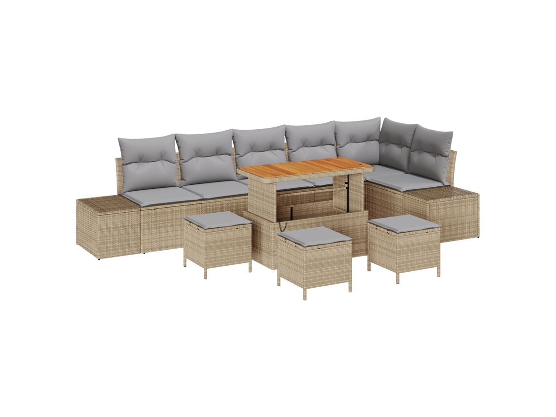 Conjunto 10 Sofá De Jardim Vidaxl Bege Vime Pe (110 X 55 X 71 Cm)