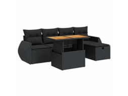 Conjunto de sofá de jardim com 6 peças e almofadas Vime Pe/Acácia Marrom MAISON EXCLUSIVE