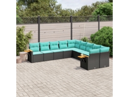 Vidaxl 10 Pcs Conjunto De Sofás P/ Jardim C/ Almofadões Vime Pe Preto
