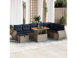 Vidaxl 9 Pcs Conjunto Sofás P/ Jardim Almofadões Vime Pe/acácia Cinzento