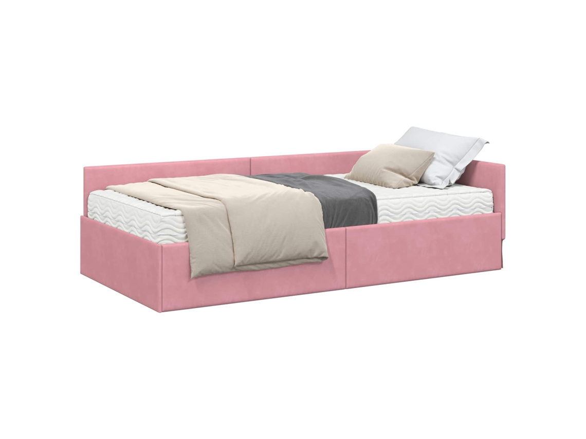SYFAX™ Estrutura de Cama de Canto com Colchão 2 Pcs Cinzeto Veludo