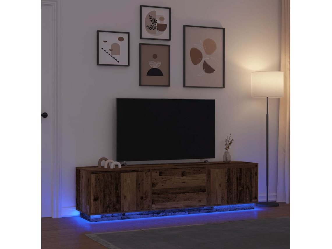 Vidaxl Móvel De Tv Com Luzes Led 193,5x41x50 Cm Madeira Velha