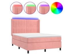Cama Box Spring C/ Colchão/led 140x200 Cm Veludo Rosa MAISON EXCLUSIVE