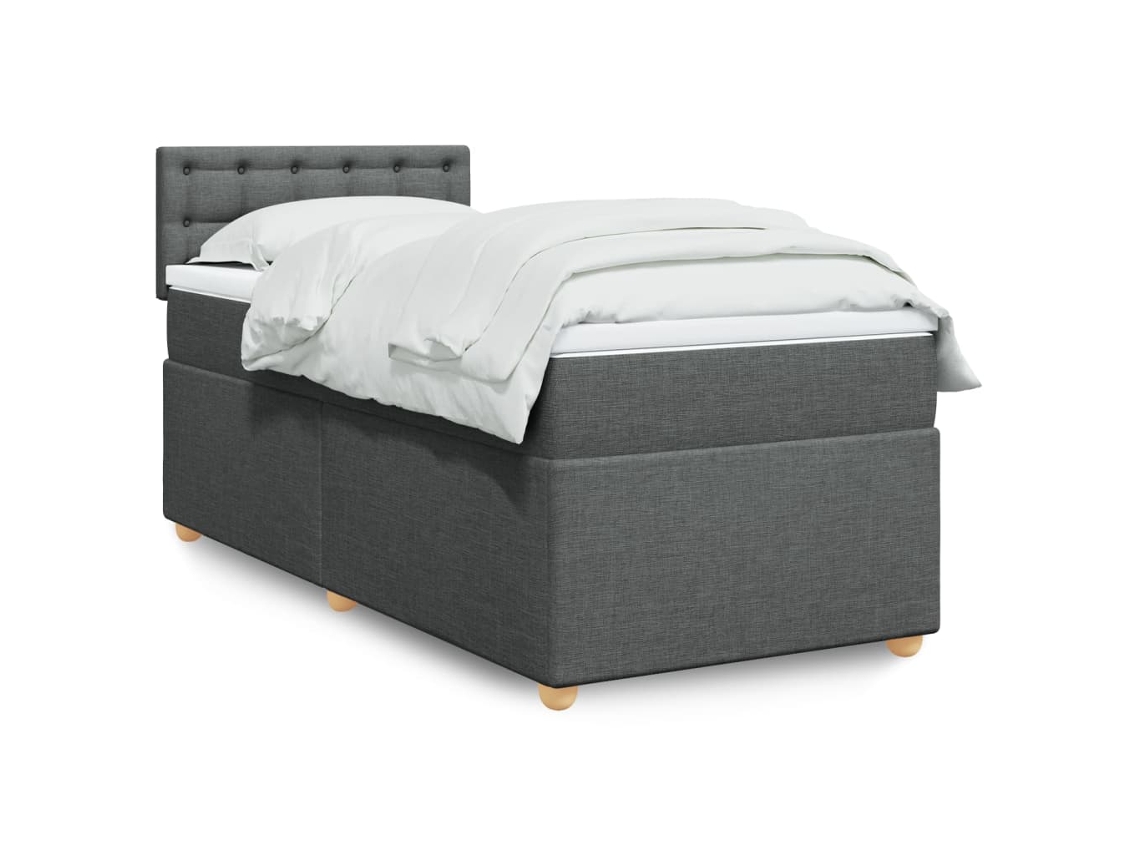 Cama Com Molas/colchão 90x190 Cm Tecido Cinza-escuro